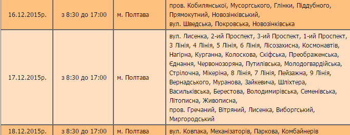 У Полтаві вимикатимуть електроенергію: графік на 16-18 грудня