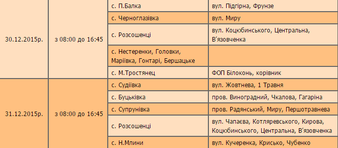 У Полтавському районі напередодні Нового року вимикатимуть електроенергію: графік