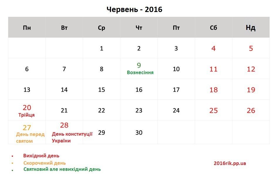 Скільки днів будуть відпочивати українці у червні