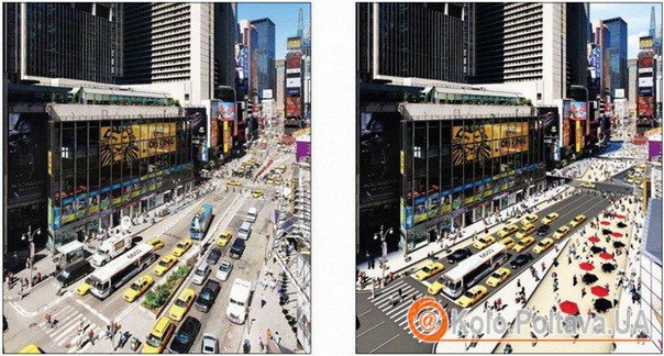 Приклад перепланування на користь збільшення пішохідної зони. Таймз сквер. Нью Йорк
